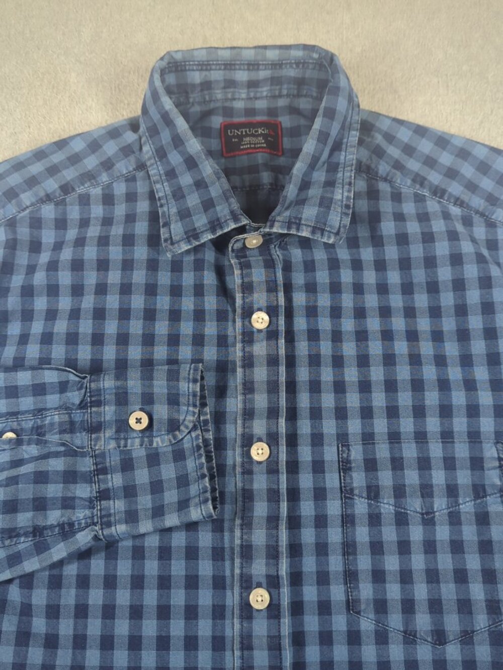 UNTUCKit Shirt Men's Medium Blue Plaid Long Sleeve Casual Button Up Mirambelo